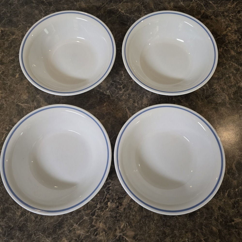 [RETIRED] 4 Corelle *QUEENS LACE* 5 3/8 x 1 3/8" Blue Band FRUIT / DESSERT BOWLS